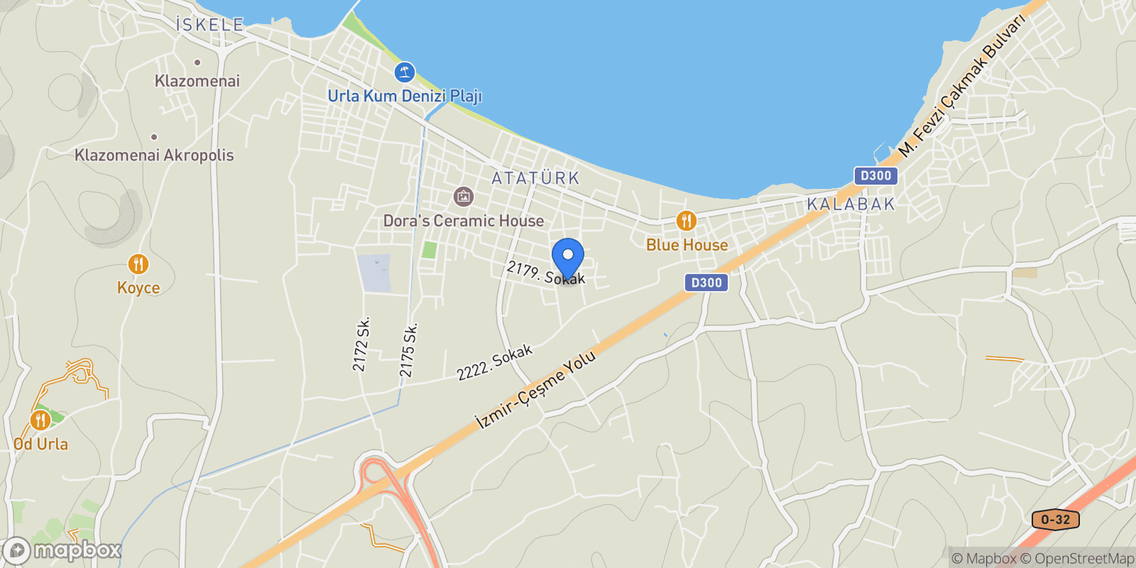 Map showing 2179 Sokak, Urla, İzmir, İzmir, Turkey.