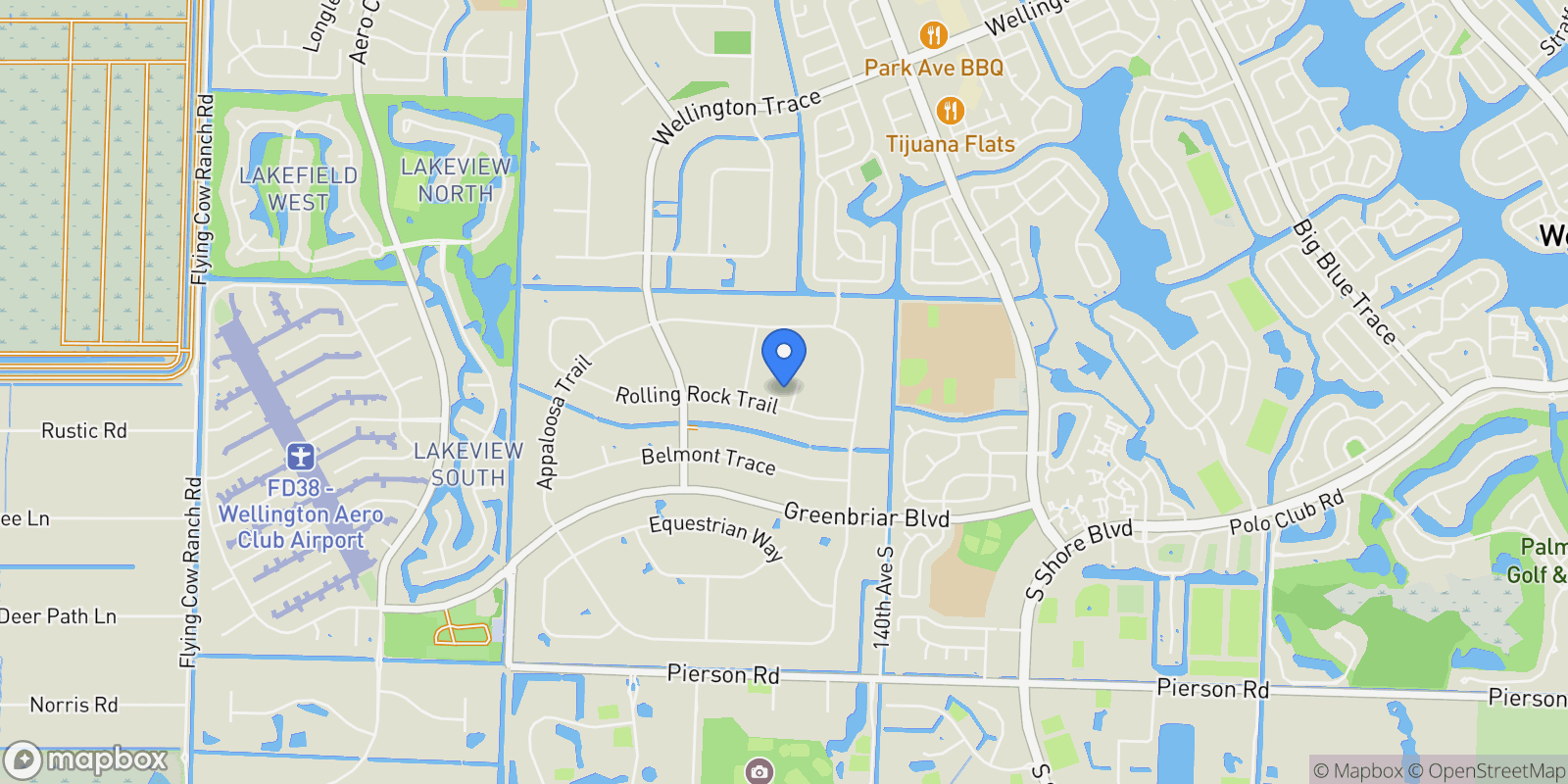 Map showing 14255 Rolling Rock Place, Wellington, Florida, United States.
