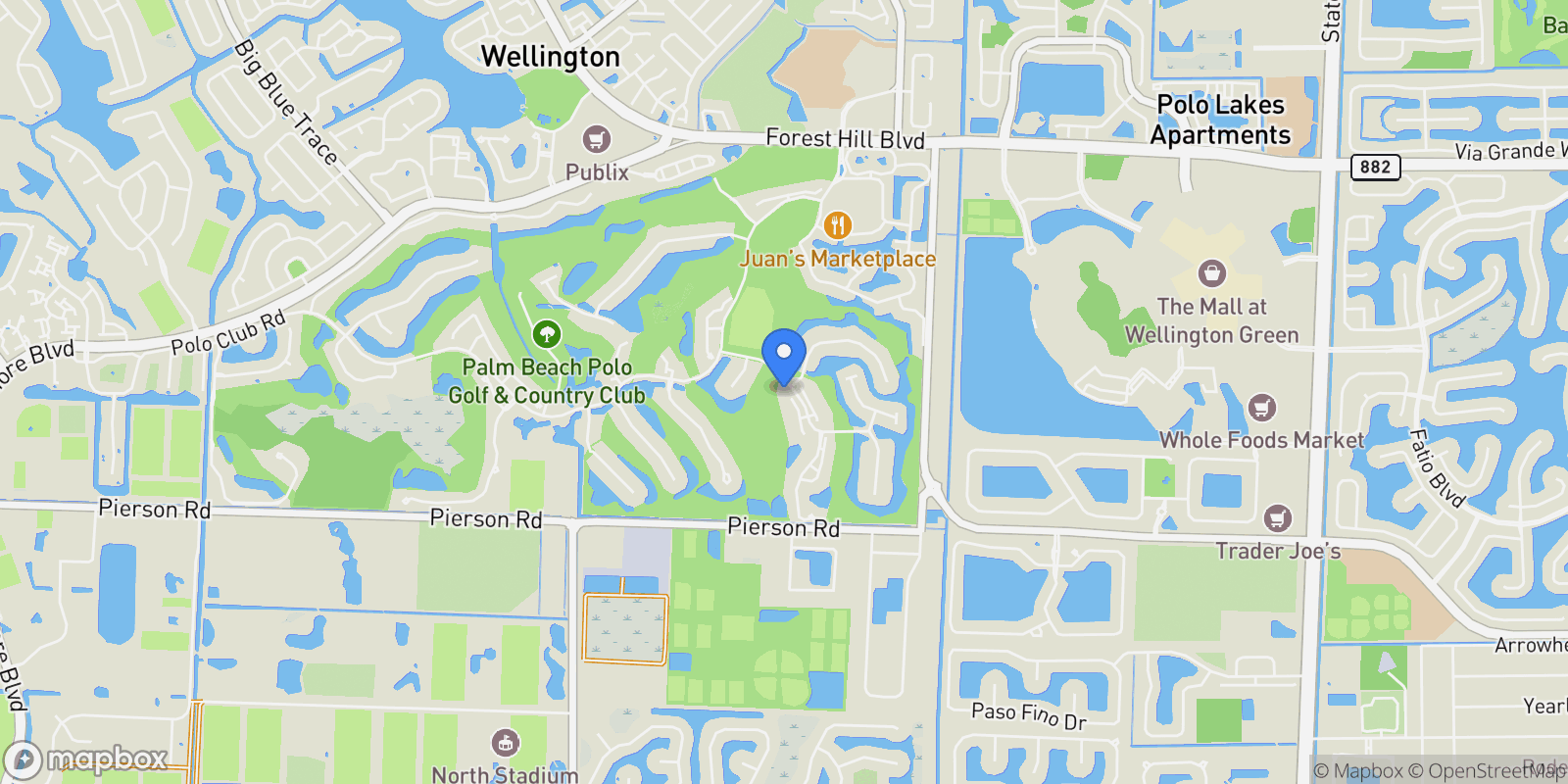 Map showing 11380 Long Meadow Drive, Wellington, Florida, United States.