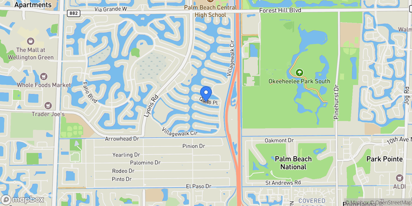 Map showing 8336 Quito Place, Wellington, Florida, United States.