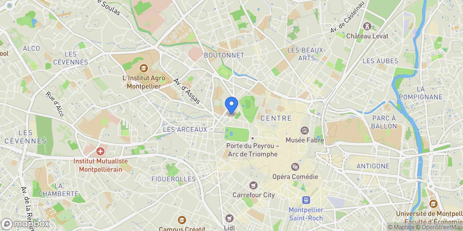 Map showing Montpellier, Occitanie, France.