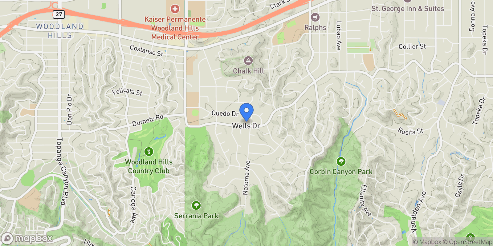 Map showing 20511 Wells Drive, Los Angeles, California, United States.