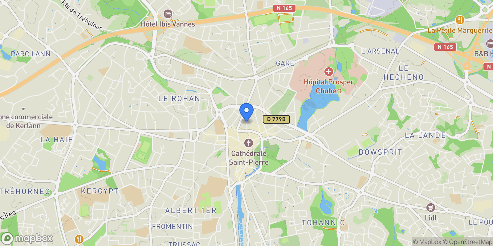 Map showing Vannes, Brittany, France.