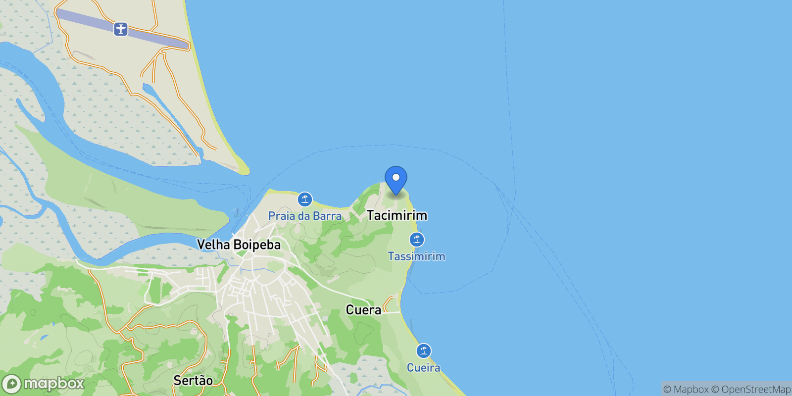 Map showing Velha Boipeba, State of Bahia, Brazil.