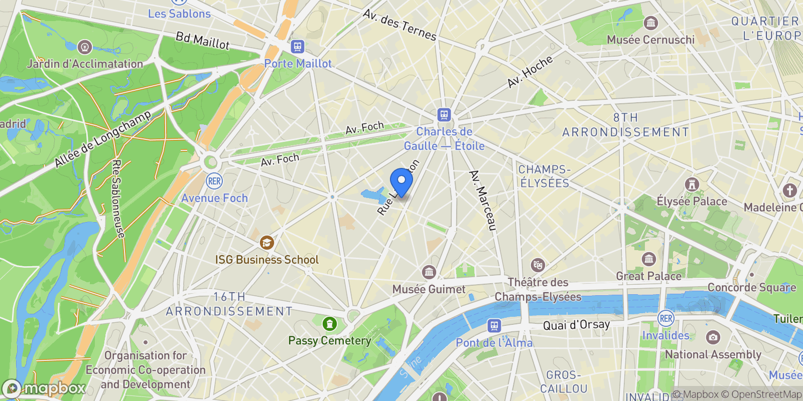 Map showing Paris, Île-de-France, France.