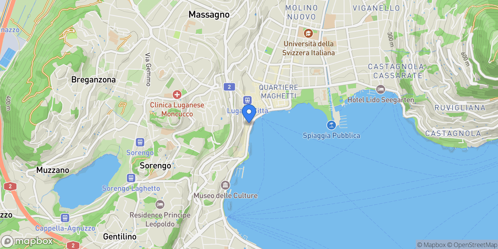 Map showing Lugano, Ticino, Switzerland.