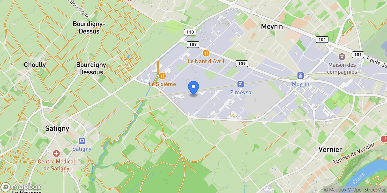 Map showing A Satigny, Satigny, Genève, Switzerland.