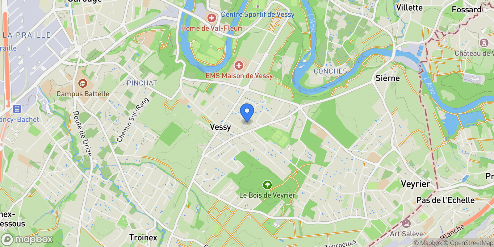Map showing A Vessy, Veyrier, Genève, Switzerland.