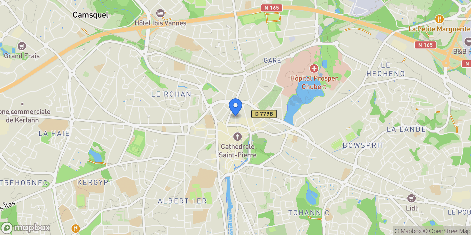 Map showing Vannes, Brittany, France.
