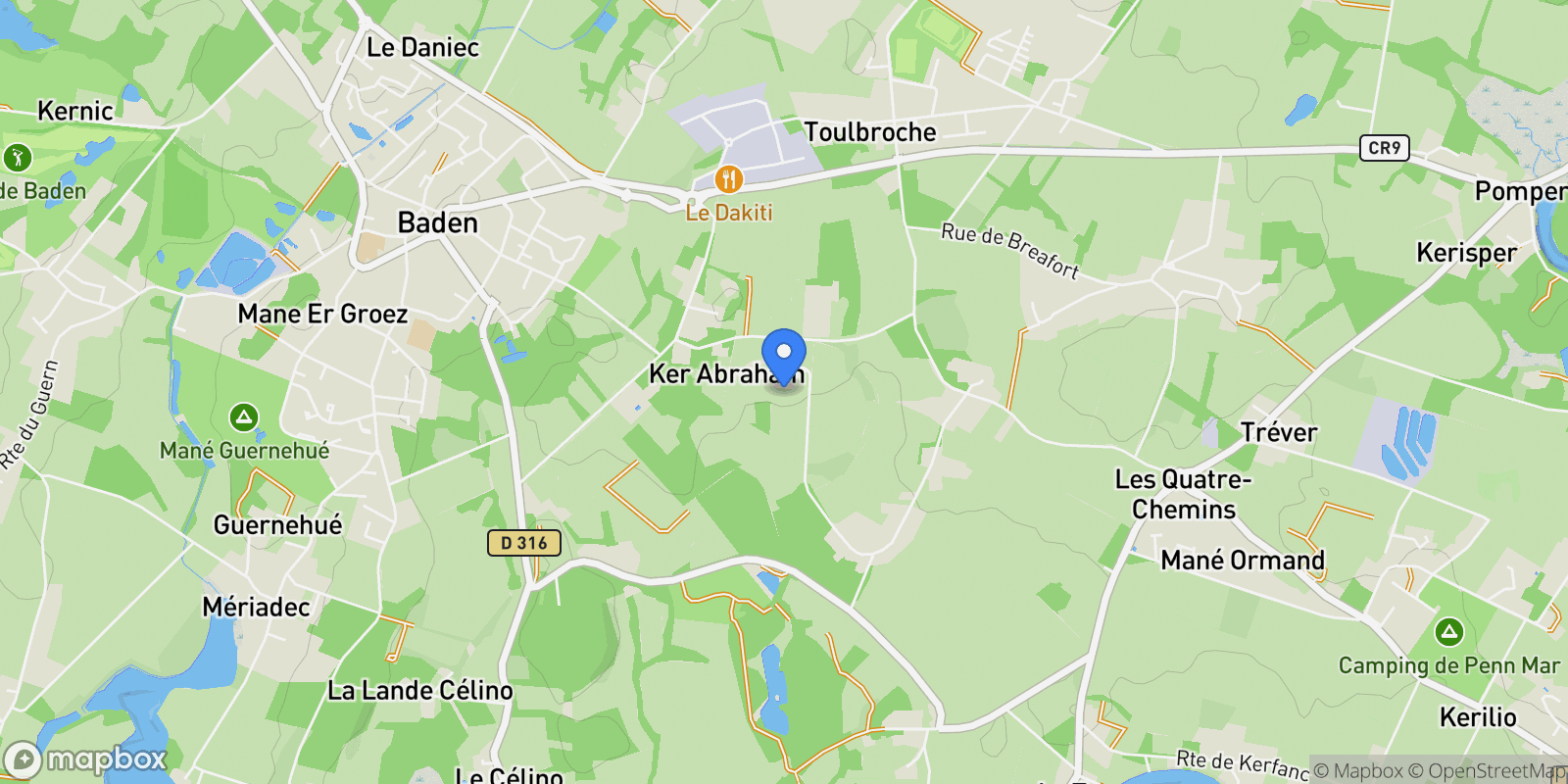 Map showing Baden, Brittany, France.