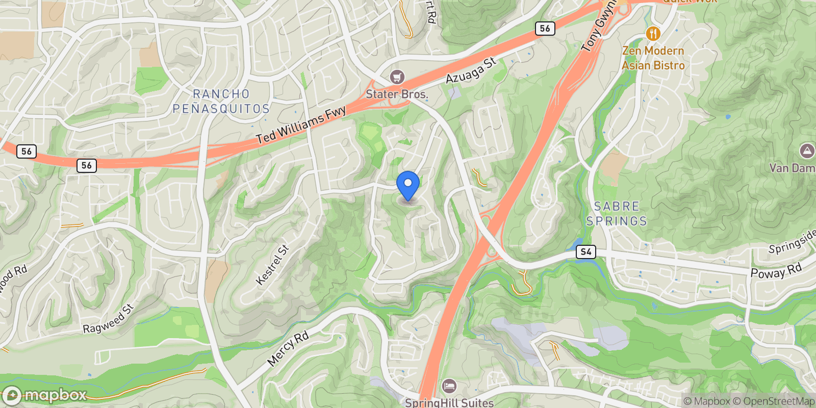 Map showing 12835 Via Caballo Rojo, San Diego, CA 92129, San Diego, California, United States.