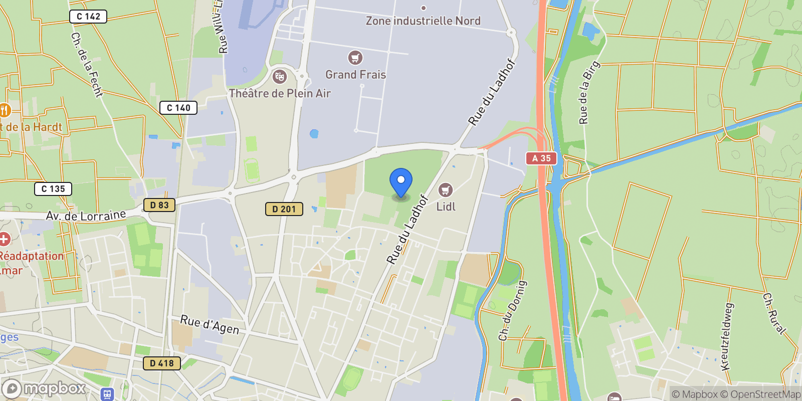 Map showing Colmar, Colmar, Colmar, Grand Est, France.