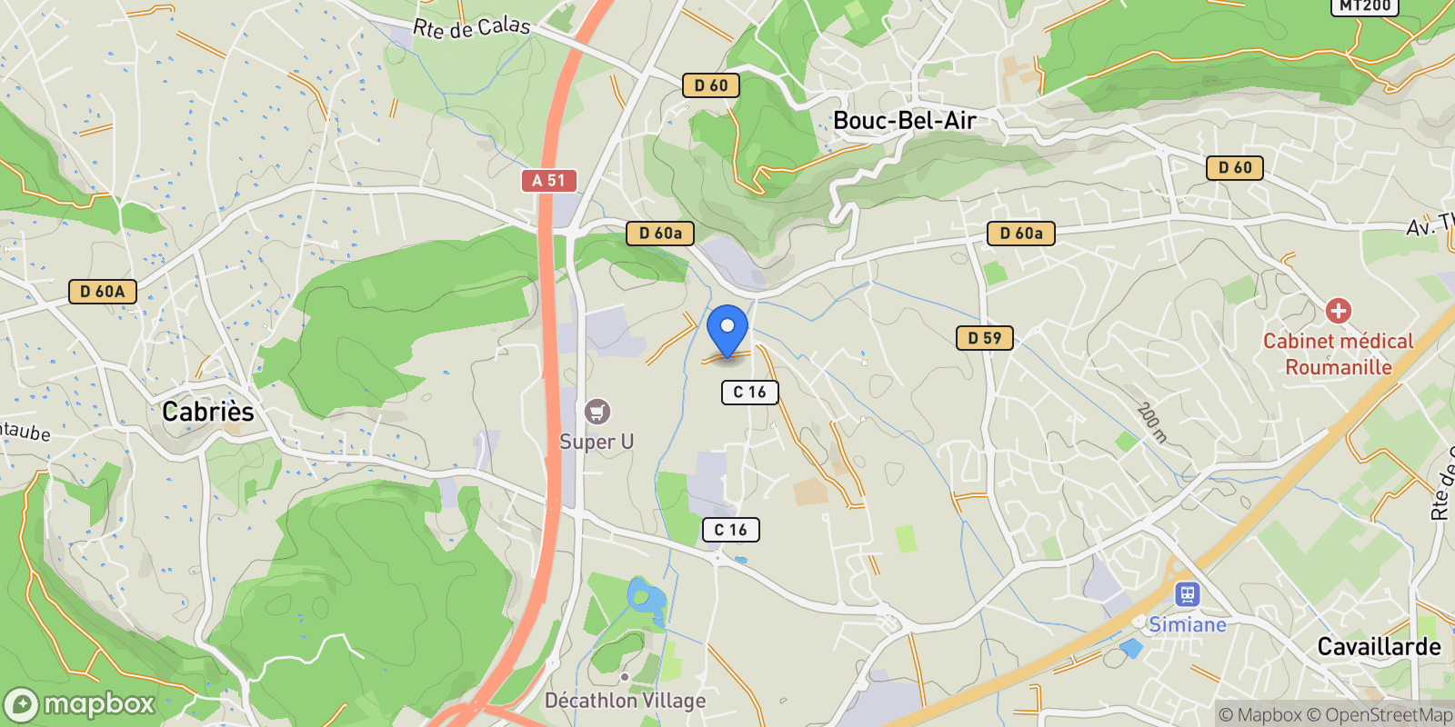 Map showing Bouc-Bel-Air, Bouc-Bel-Air, Bouc-Bel-Air, Provence-Alpes-Côte d'Azur, France.