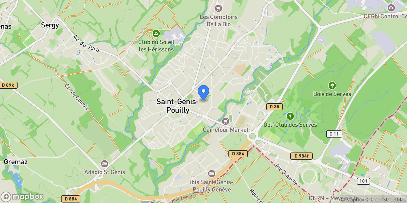 Map showing Saint-Genis-Pouilly, Saint-Genis-Pouilly, Saint-Genis-Pouilly, Auvergne-Rhône-Alpes, France.