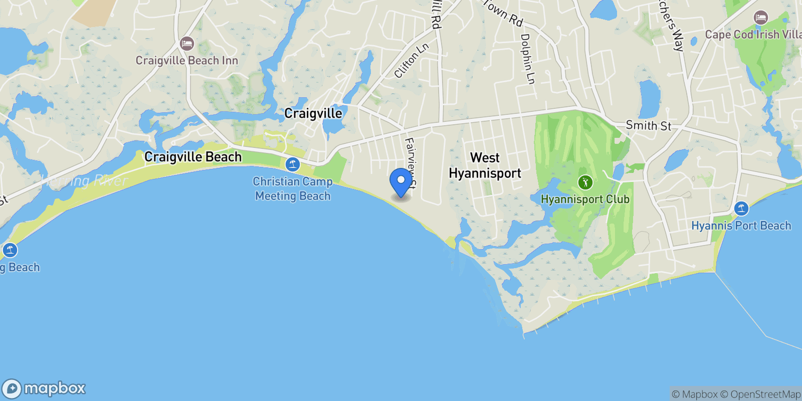Map showing 142 Greely Avenue, West Hyannisport, MA 02672, Barnstable, Massachusetts, United States.