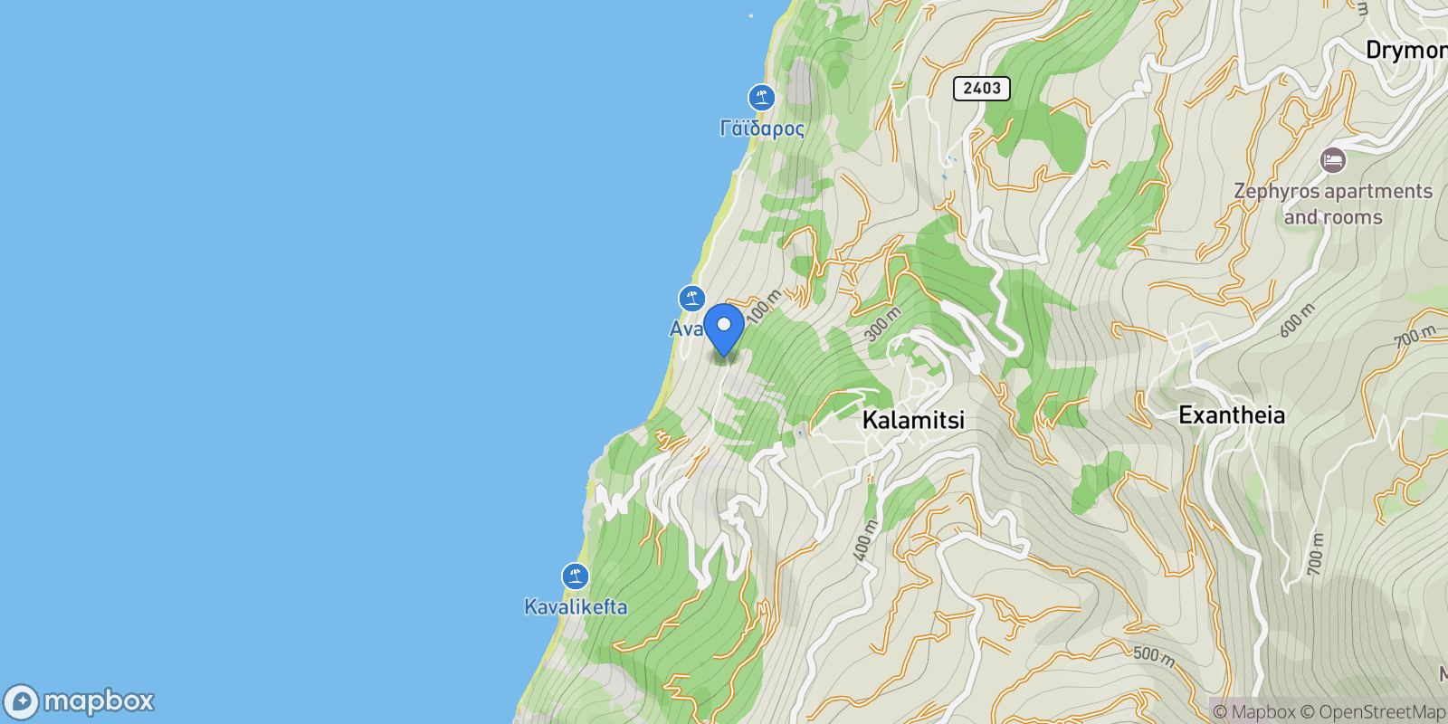 Map showing Kalamitsiou, Peloponnese, Western Greece and the Ionian, Greece.