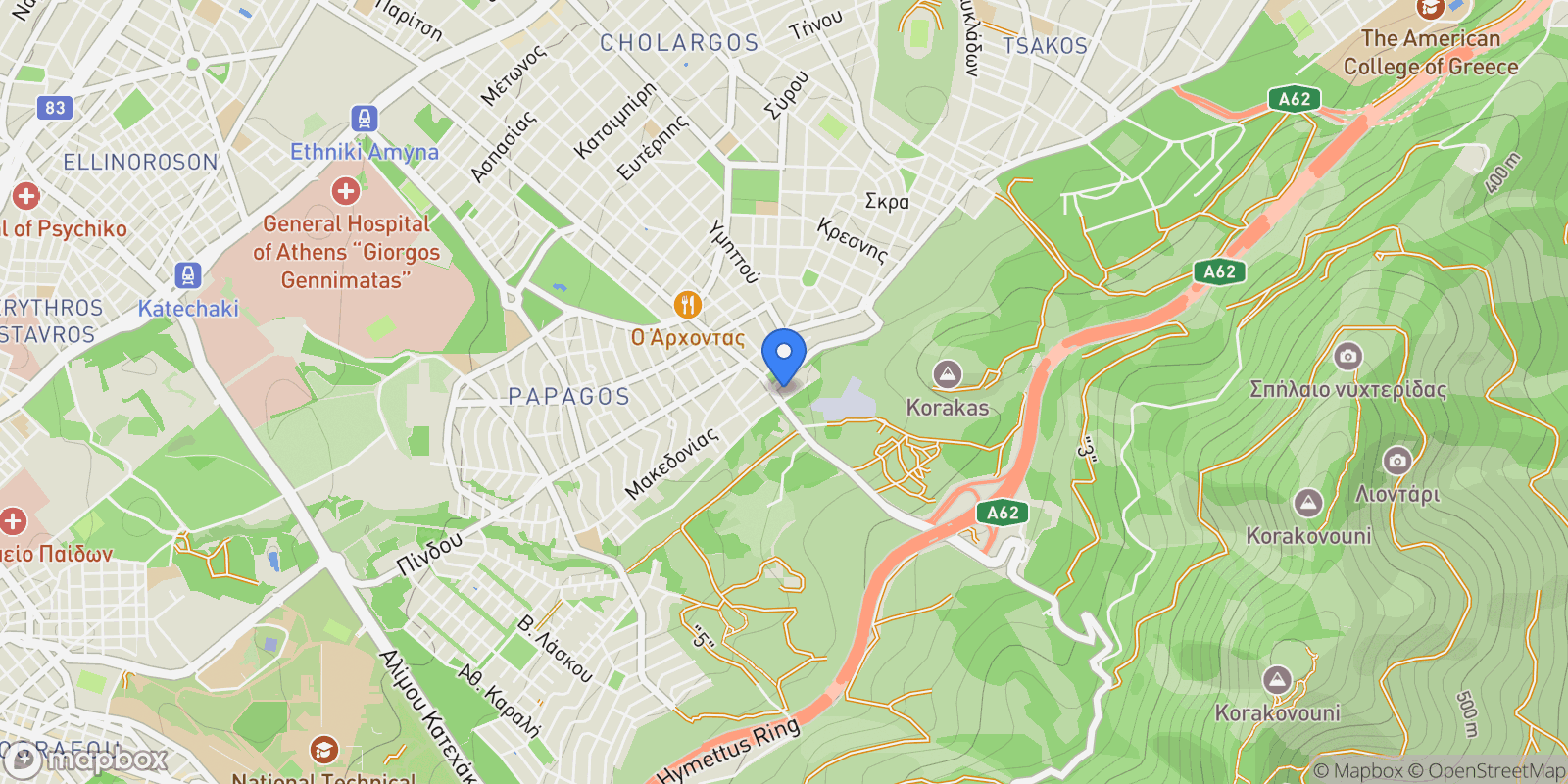 Map showing Papagou, Attica, Greece.