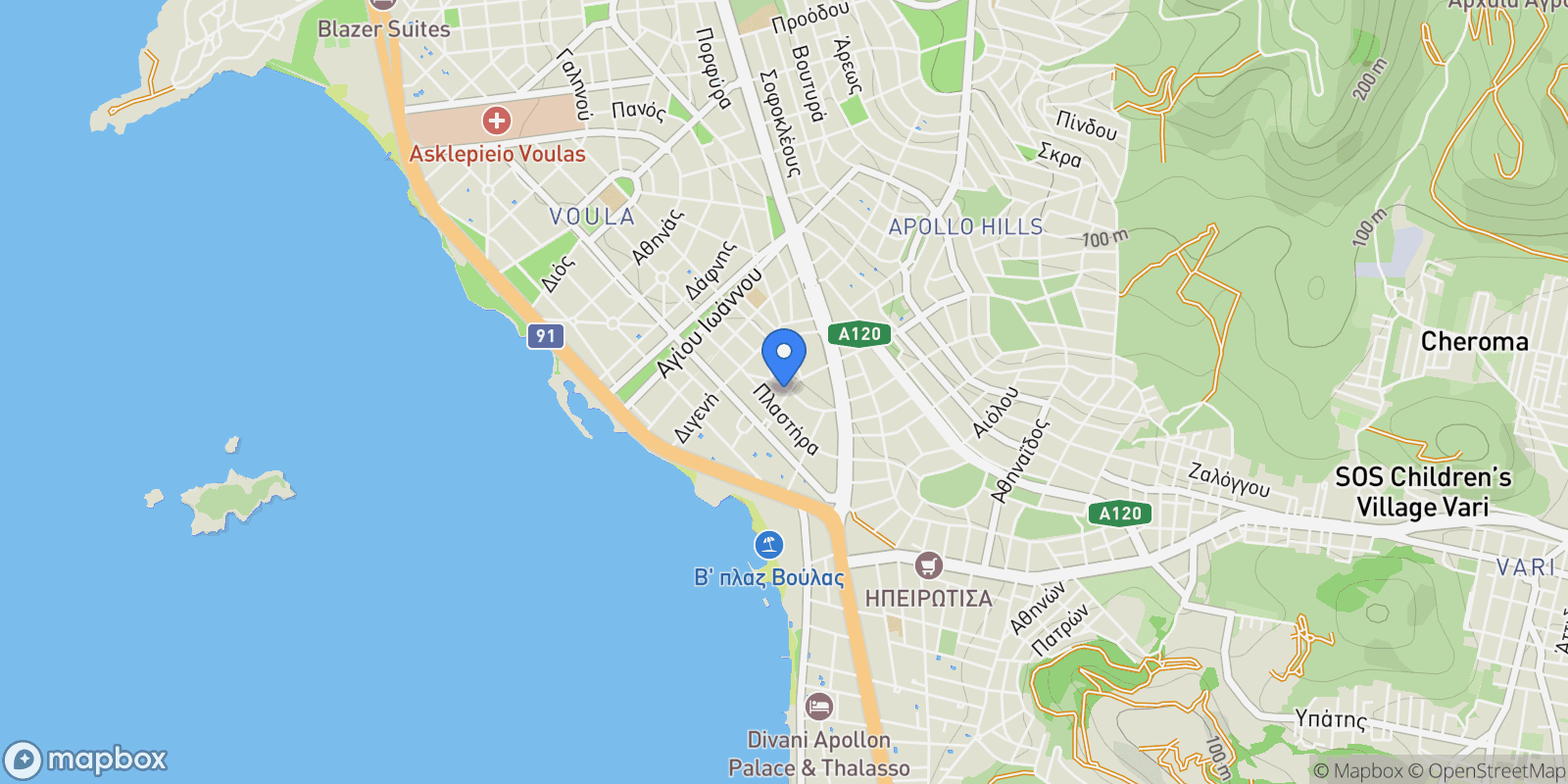 Map showing Voula, Attica, Greece.