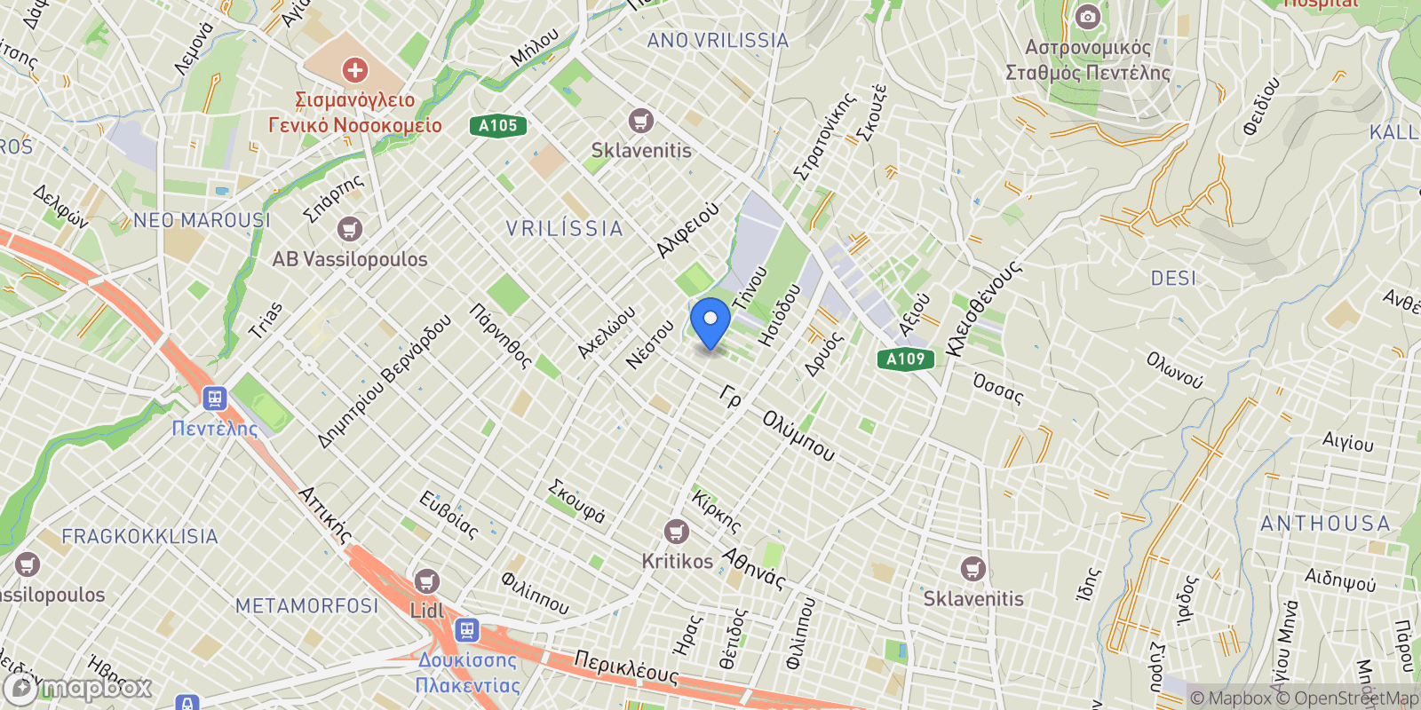 Map showing Chalandri, Attica, Greece.