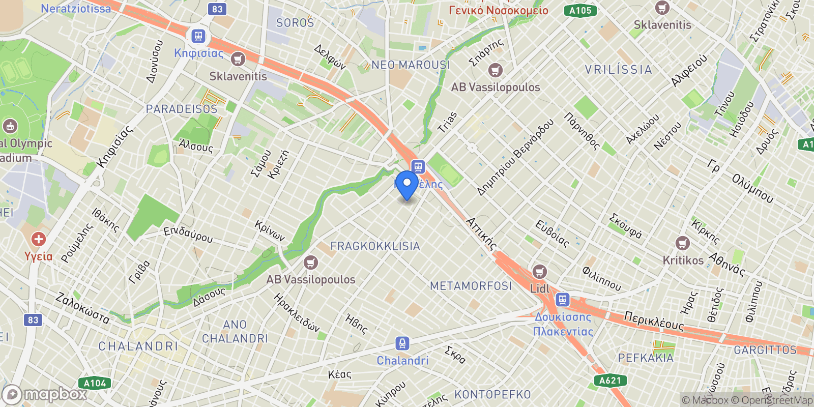 Map showing Chalandri, Attica, Greece.