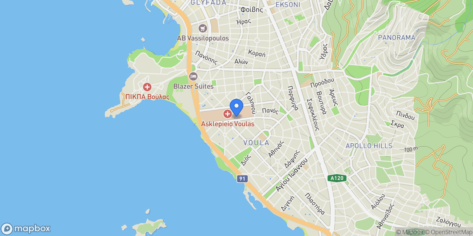 Map showing Voula, Attica, Greece.