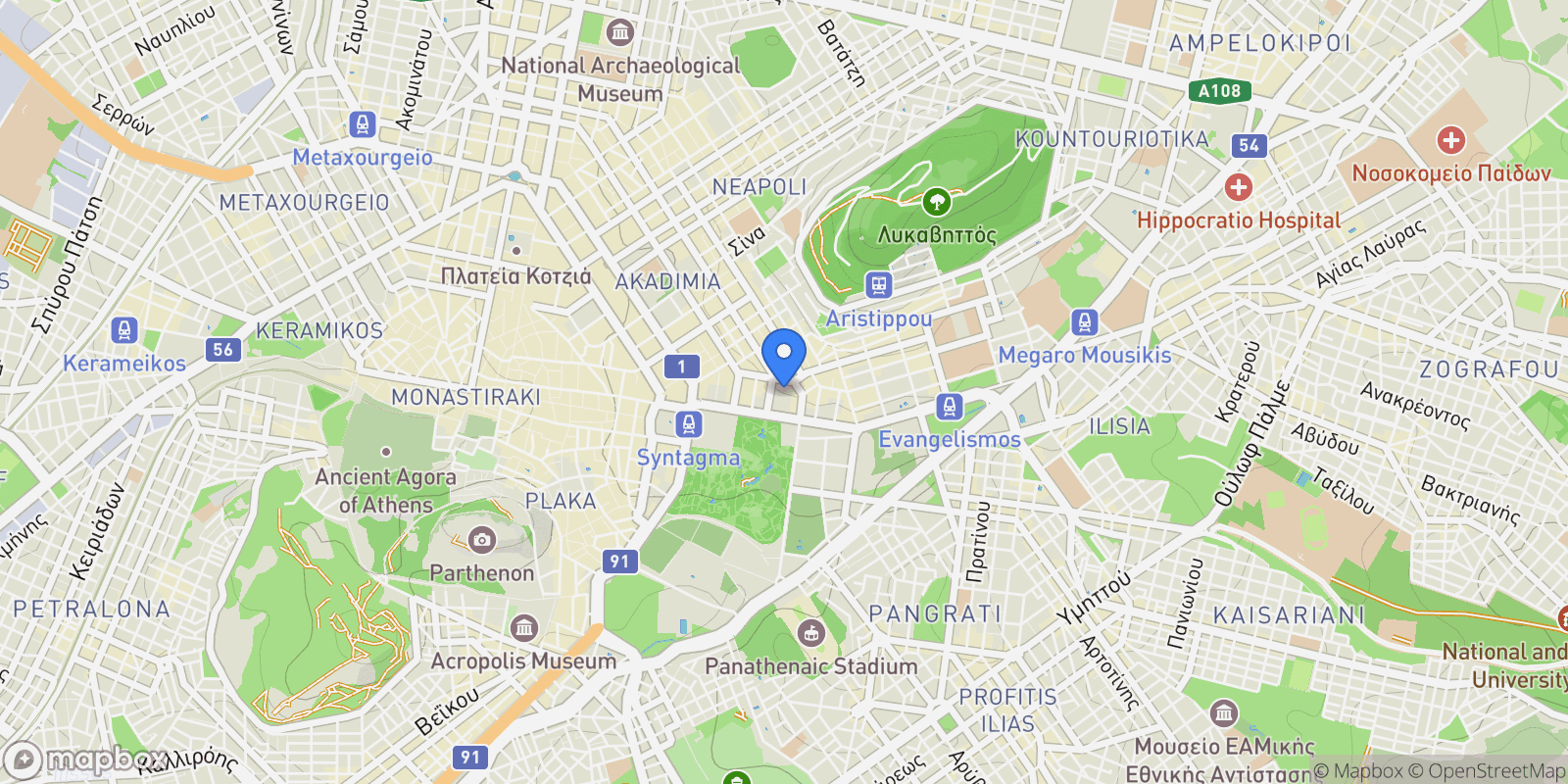 Map showing Sunoikia Kolonakiou, 1st District of Athens, Athens.