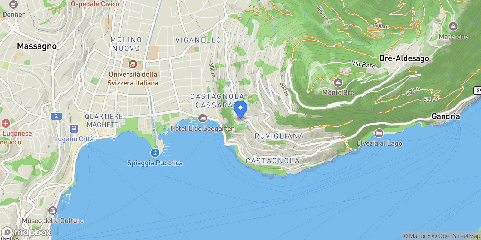 Map showing Lugano, Ticino, Switzerland.