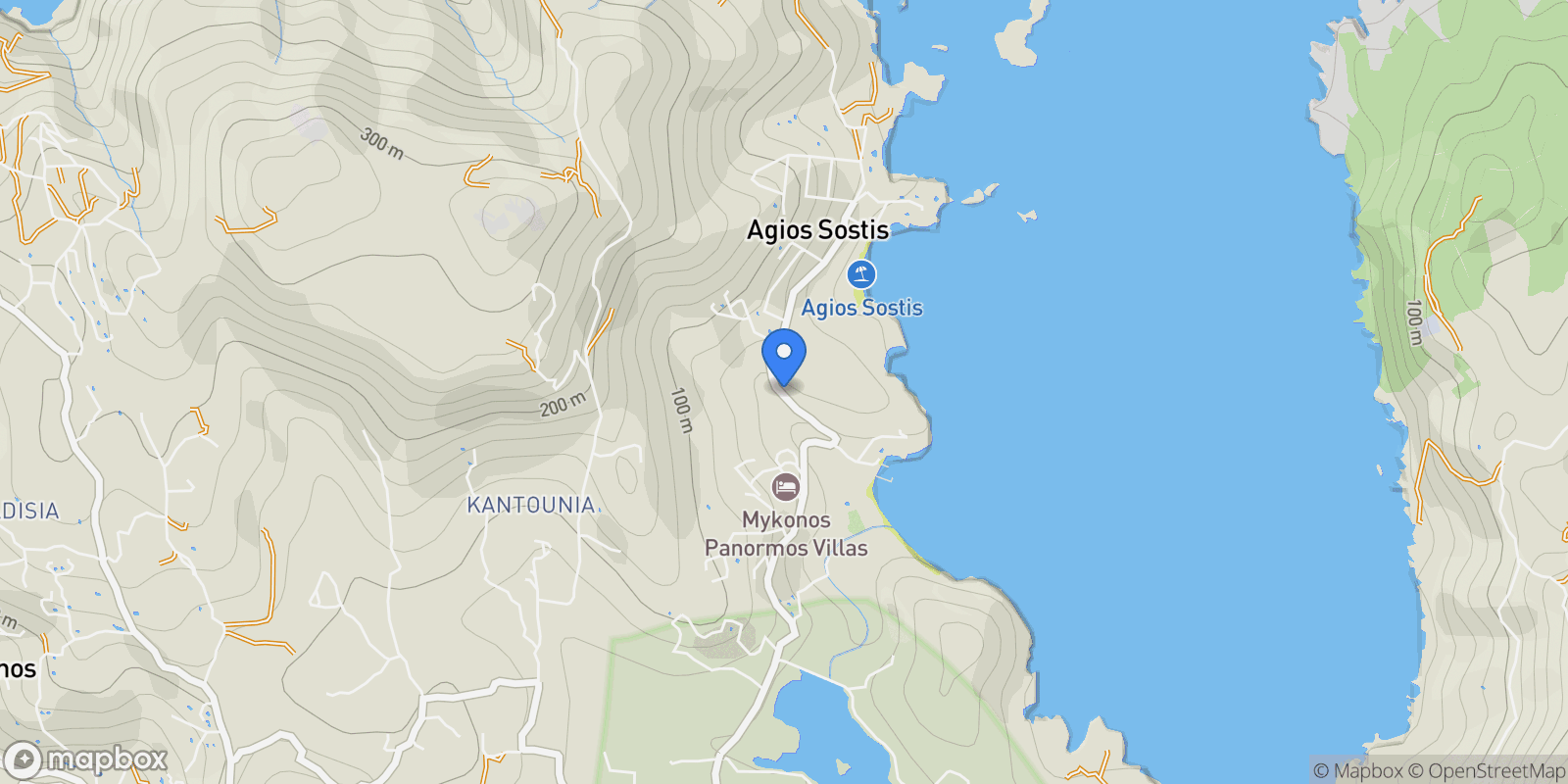 Map showing Mykonos, Aegean, Greece.