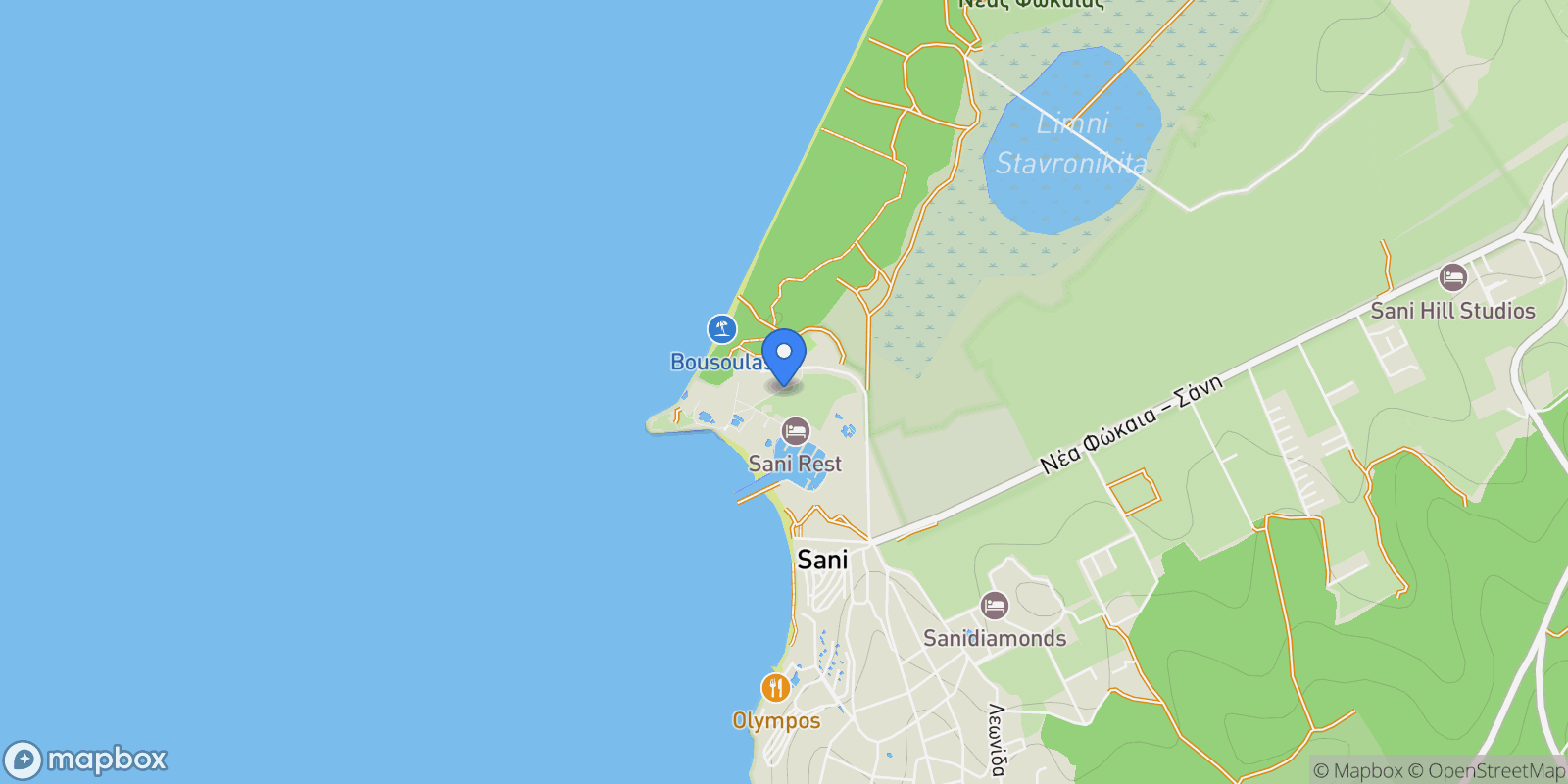 Map showing Sani Resort, Kassandra 630 77, Greece, Kassandra, Macedonia and Thrace, Greece.