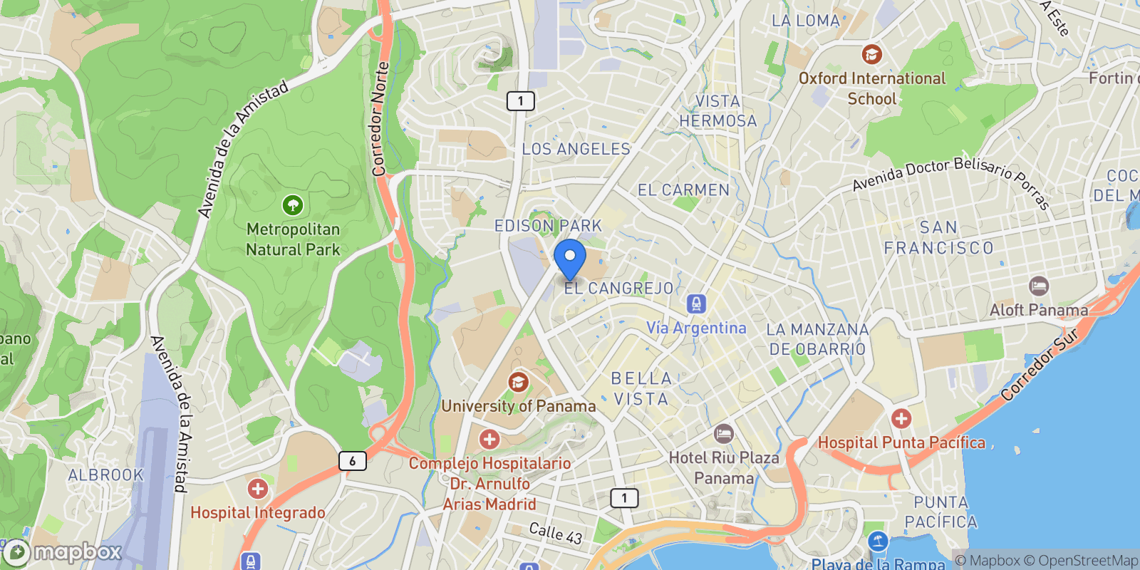 Map showing Panama City, Panama, Panama.