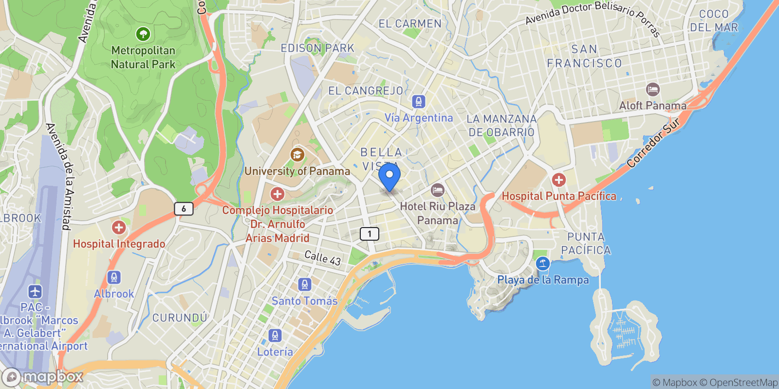 Map showing Panama City, Panama, Panama.