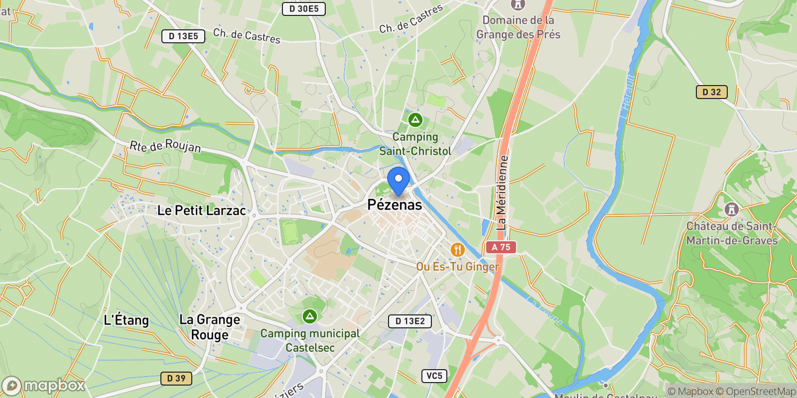 Map showing PEZENAS, K 34120, Pézenas, Occitanie, France.