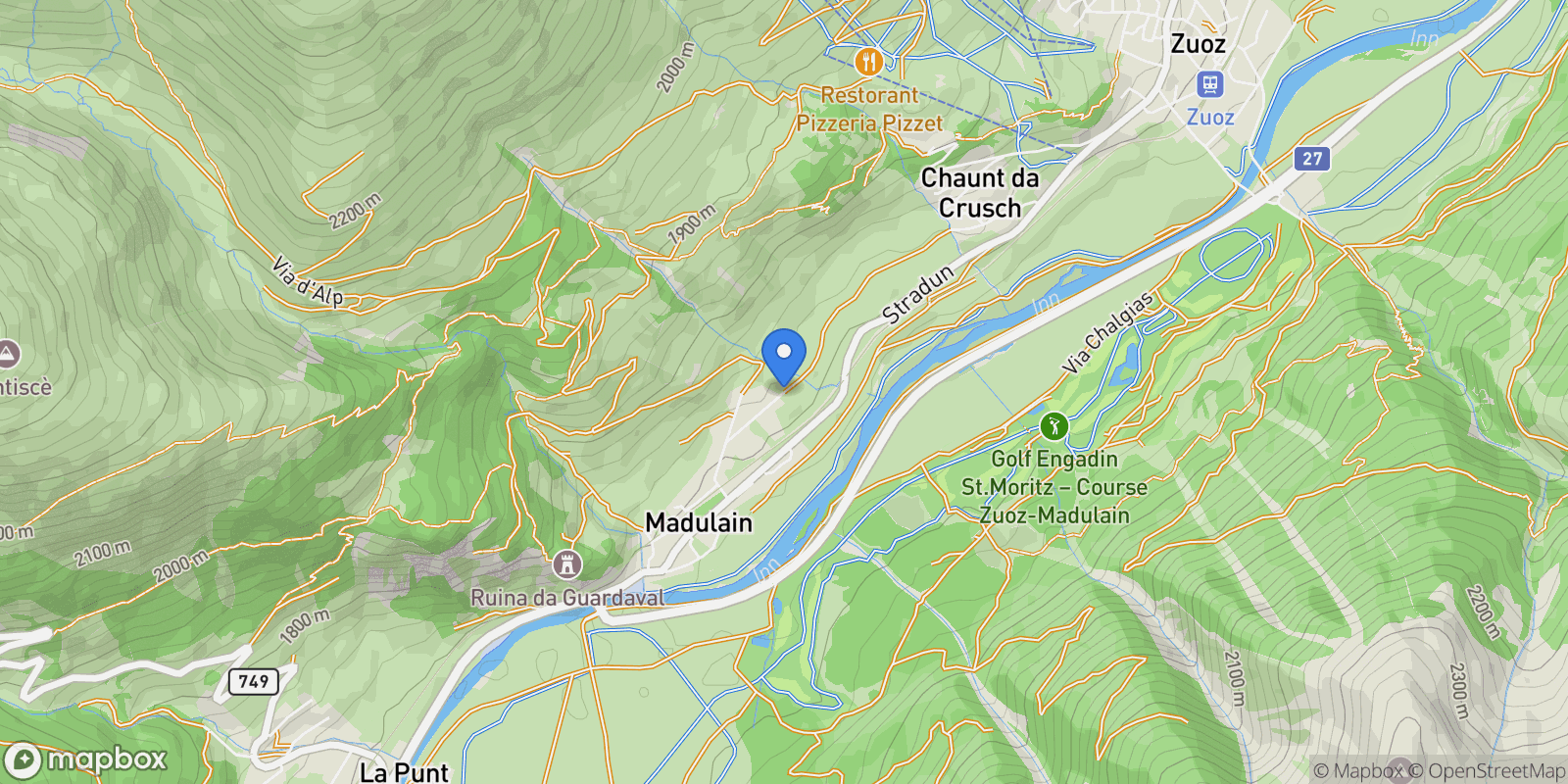 Map showing Via Gravulaina, 7523 Madulain, Switzerland, Madulain, Grisons, Switzerland.