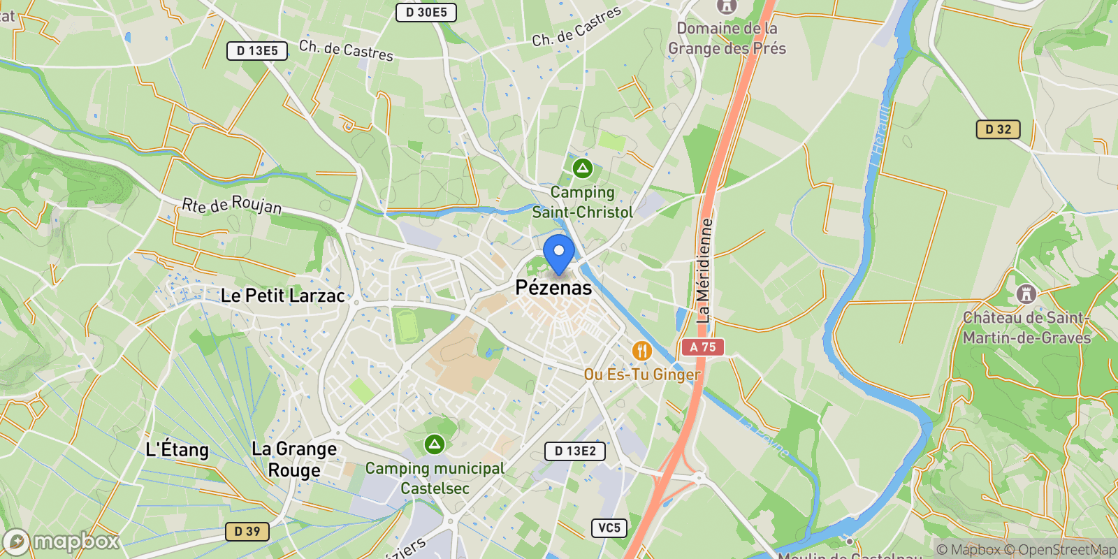 Map showing PEZENAS, K 34120, Pézenas, Occitanie, France.