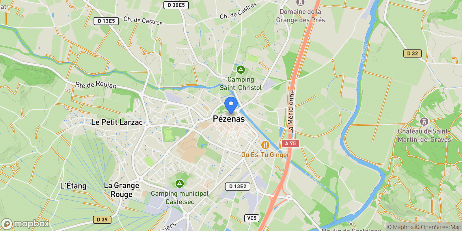 Map showing PEZENAS, K 34120, Pézenas, Occitanie, France.