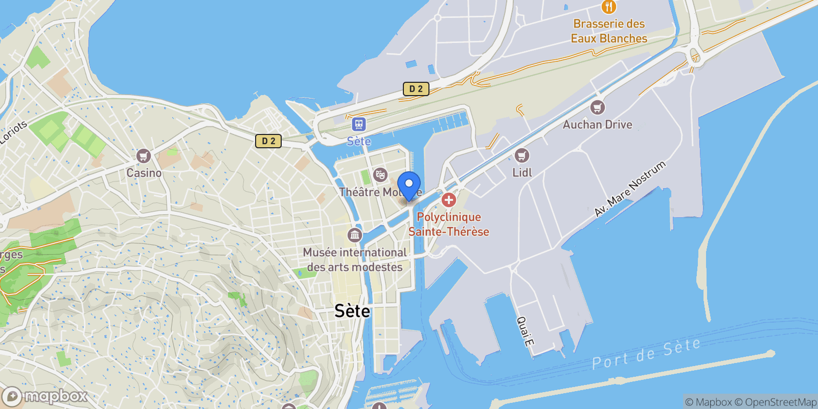Map showing SETE, K 34200, Sète, Occitanie, France.
