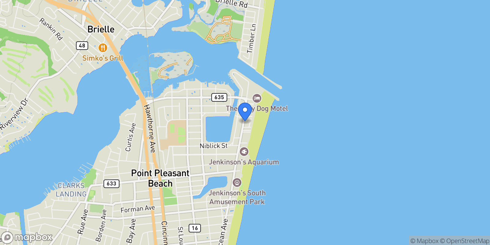 Map showing 140 Ocean Avenue, Point Pleasant Beach, New Jersey, United States.