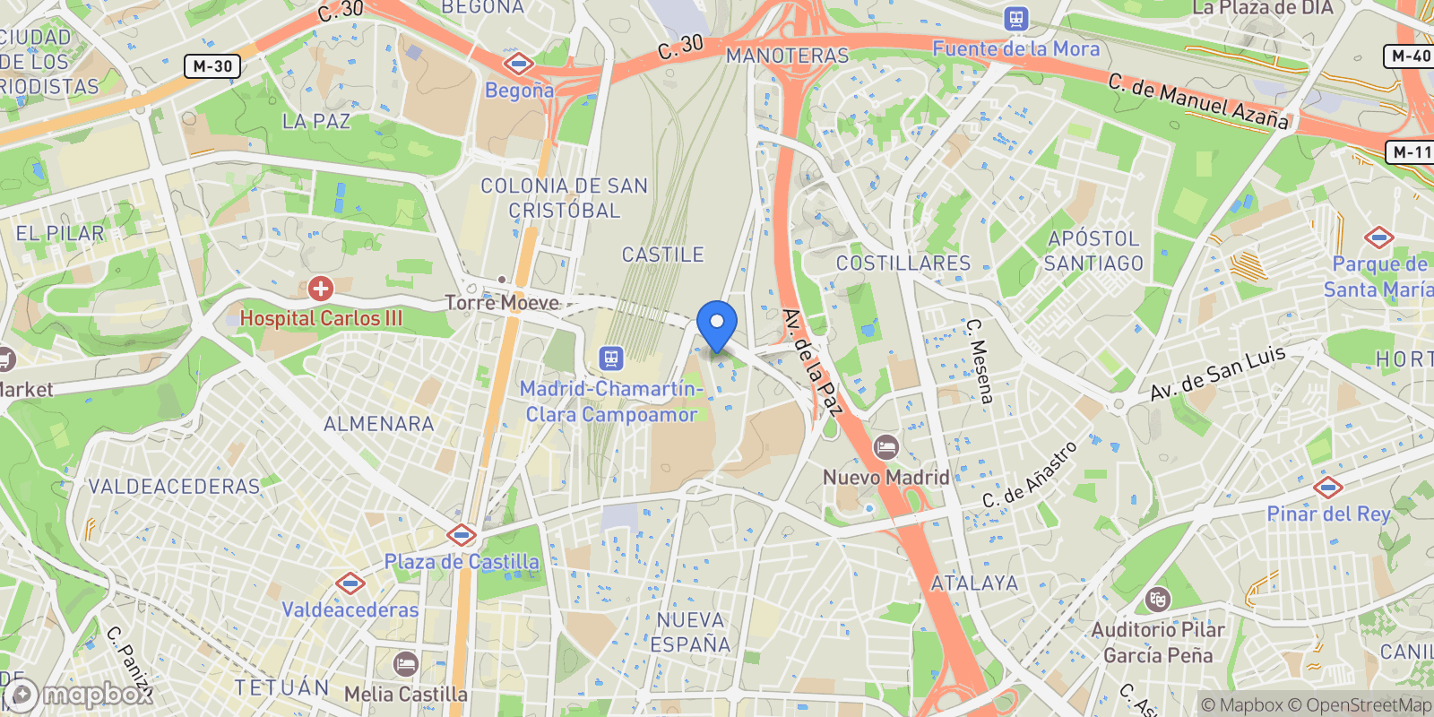 Map showing Avenida Pio XII, 97,  Madrid,  Chamartín - Nueva España,  2ª Planta, Chamartín, Madrid, Spain.