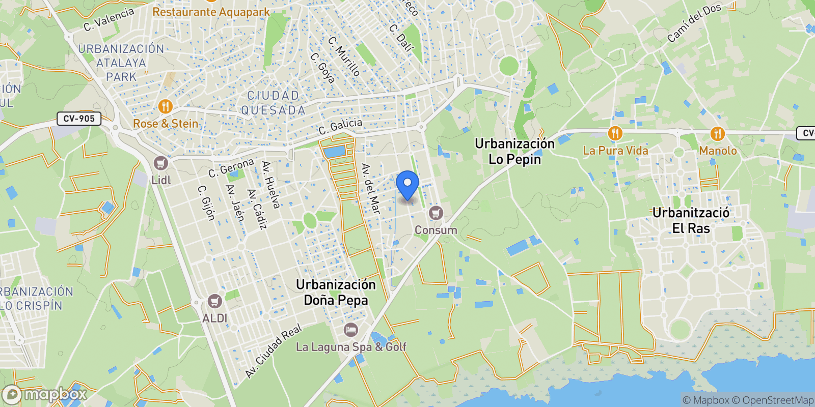 Map showing Avenida Argentina, 25,  Rojales,  Ciudad Quesada, Ciudad Quesada, Rojales, Valencian Community.