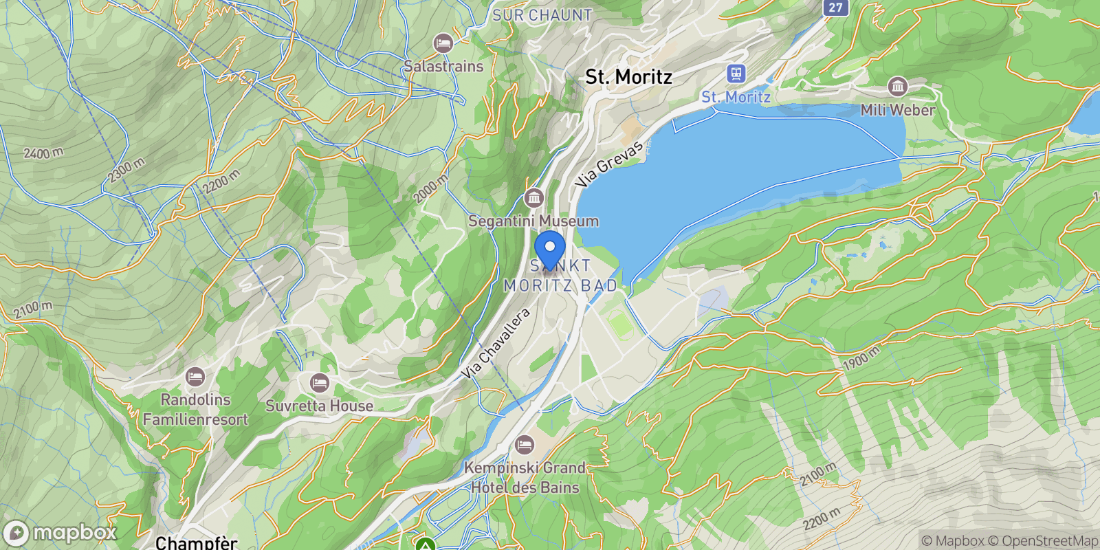 Map showing Via Chavallera 4, 7500 St. Moritz, Switzerland, Saint Moritz, Grisons, Switzerland.