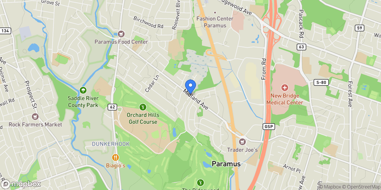 Map showing 16 Gabriel Court #16, Paramus, New Jersey, United States.