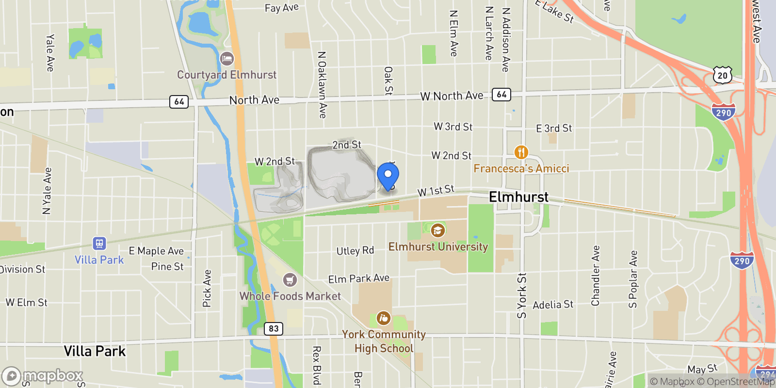 Map showing 355 W FIRST Avenue, Elmhurst, Illinois, United States.