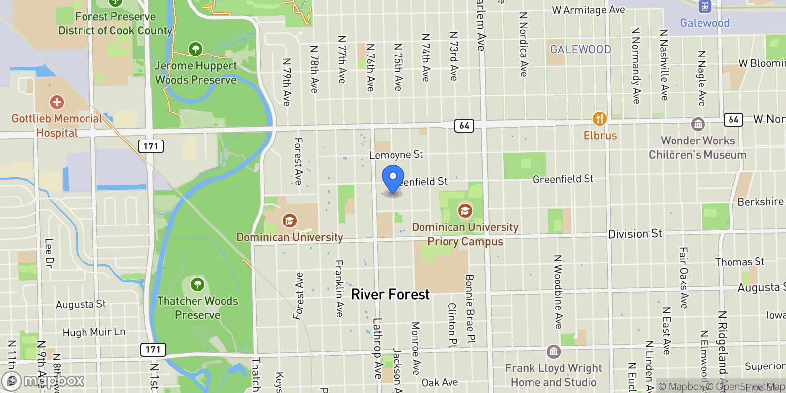Map showing River Forest, Illinois, United States.