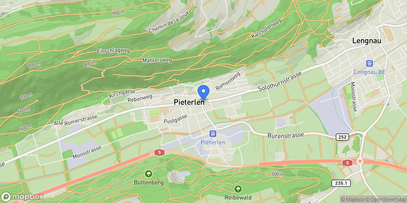 Map showing 2542 Pieterlen, Switzerland, Pieterlen, Canton of Bern, Switzerland.