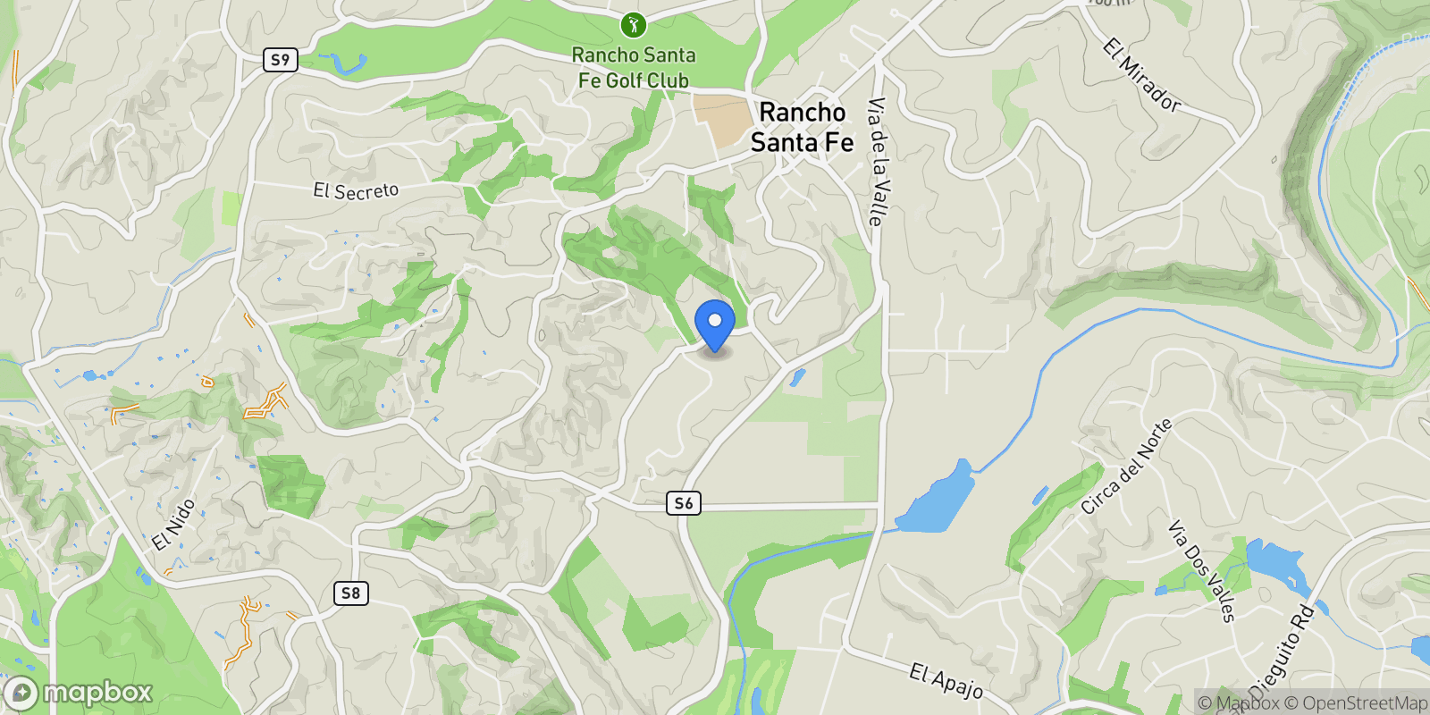 Map showing 16345 Los Arboles, Rancho Santa Fe, California, United States.