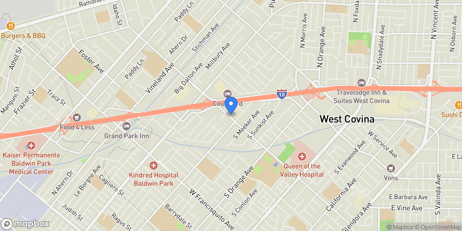 Map showing 2225 W Merced Avenue, West Covina, California, United States.