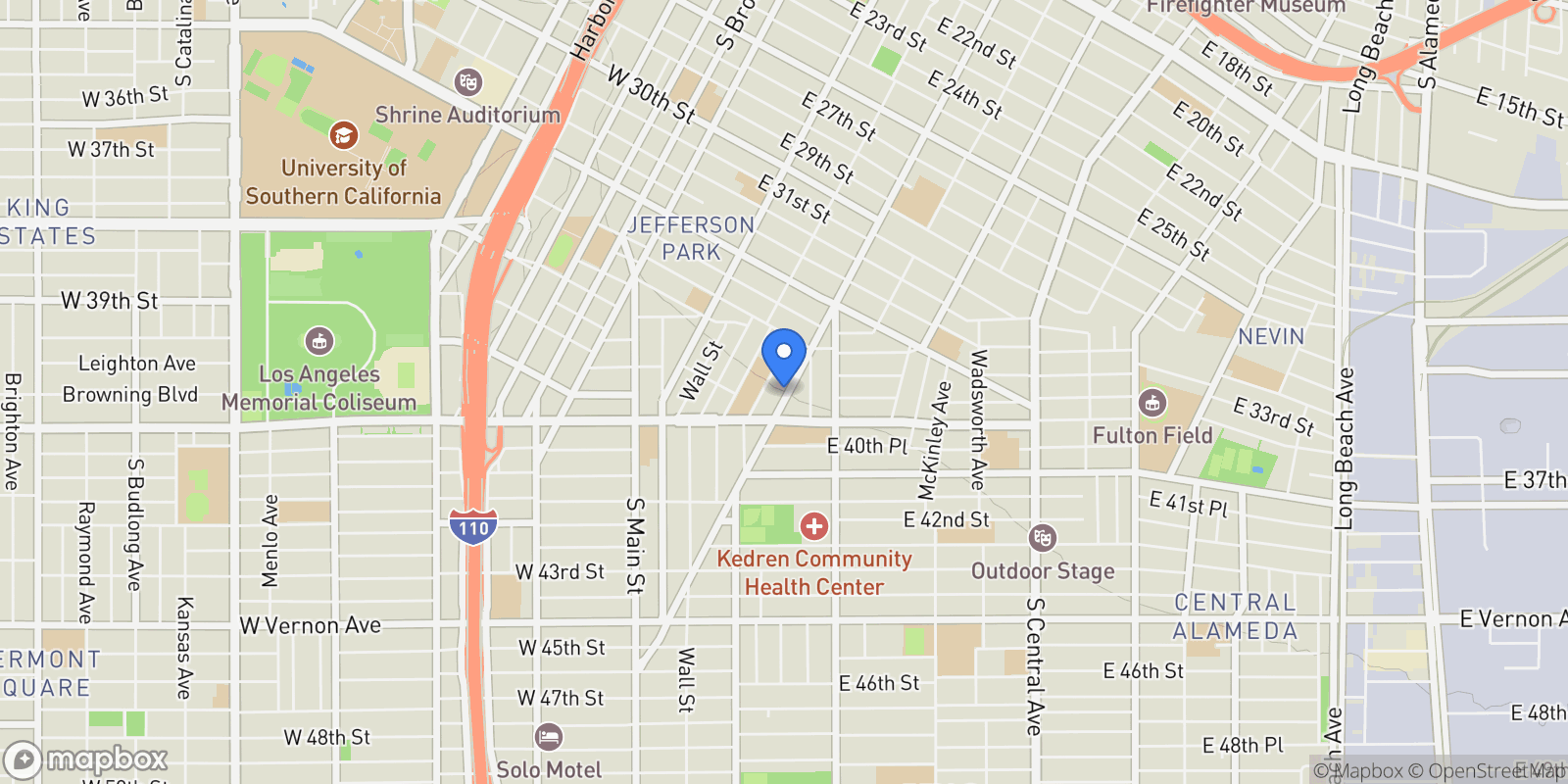 Map showing 3721 S San Pedro Street, Los Angeles, California, United States.