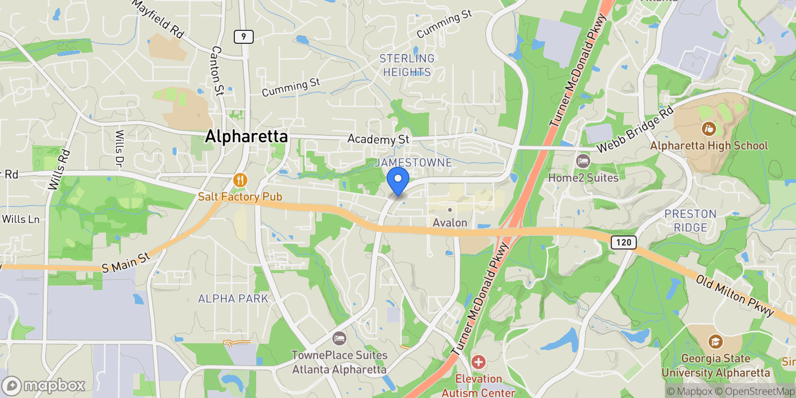 Map showing 132 Grand Crescent, Alpharetta, Georgia, United States.