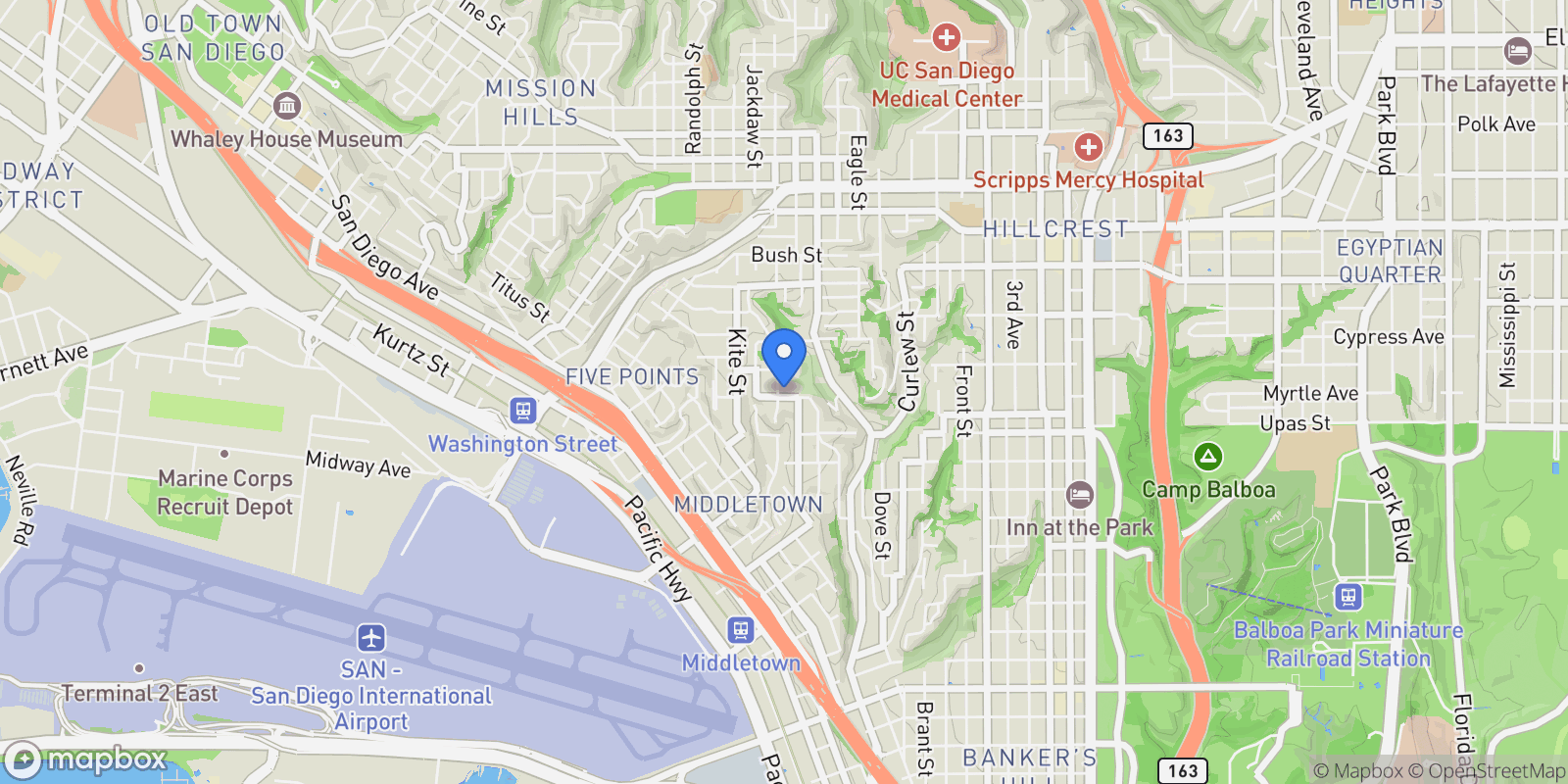 Map showing 3505 Ibis Street, San Diego, California, United States.