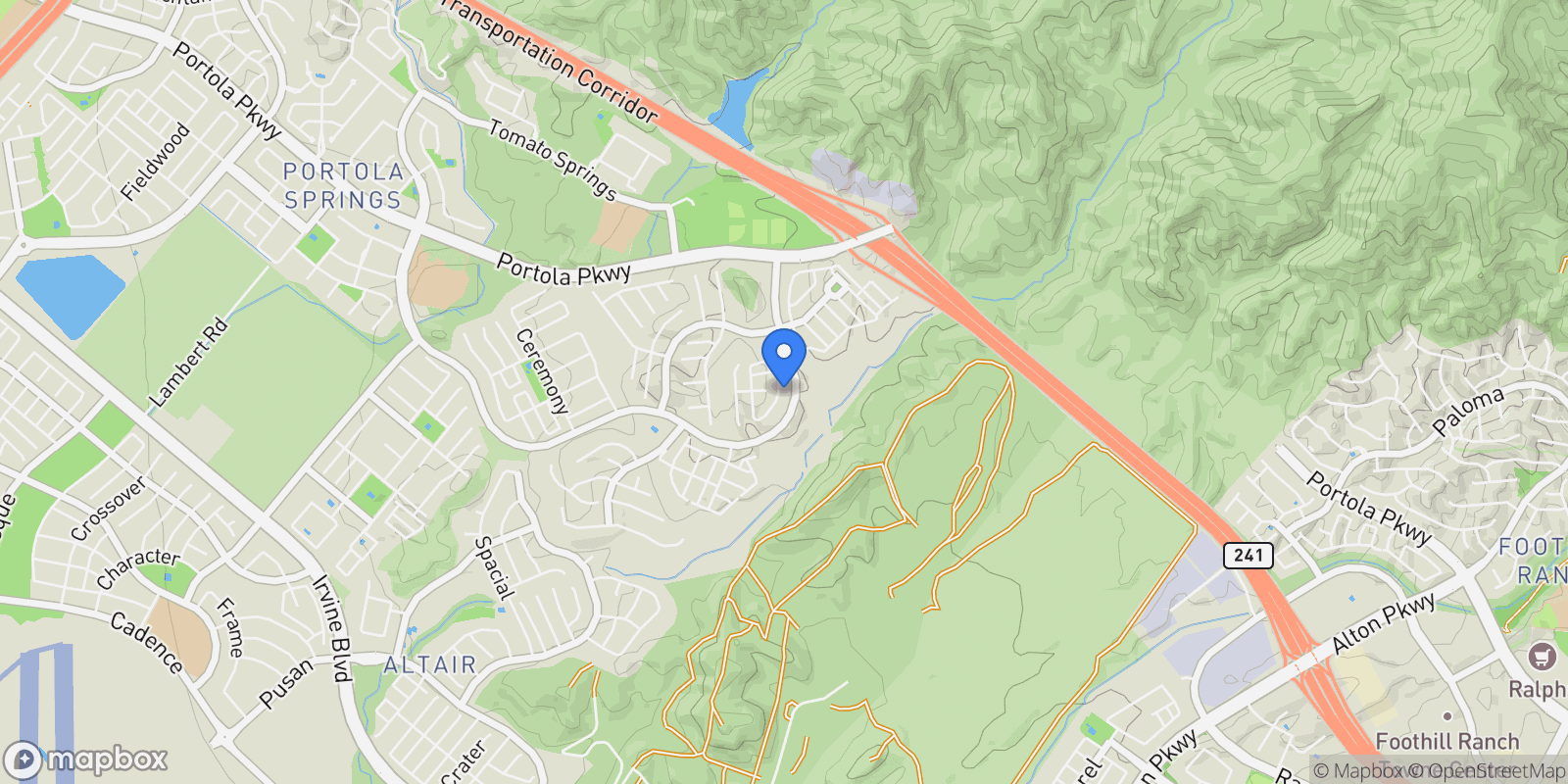 Map showing 122 Mossvine, Irvine, California, United States.